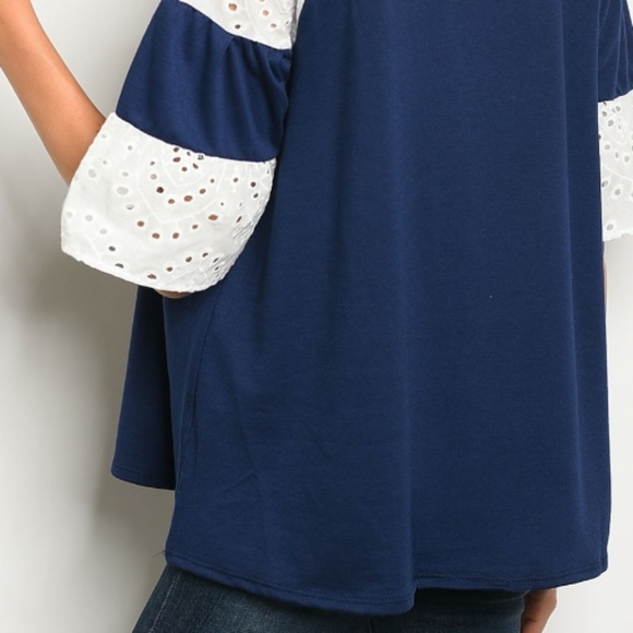 Navy Bell Sleeve Blouse - Picture 3 of 7